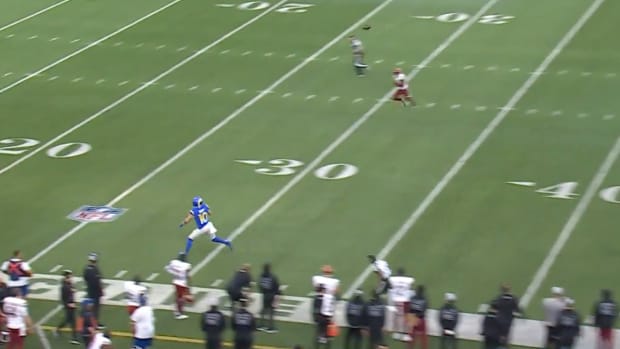 Los Angeles Rams receiver Cooper Kupp has no Washington Commanders defenders near him as he catches a pass during a Dec. 17, 2023 game.